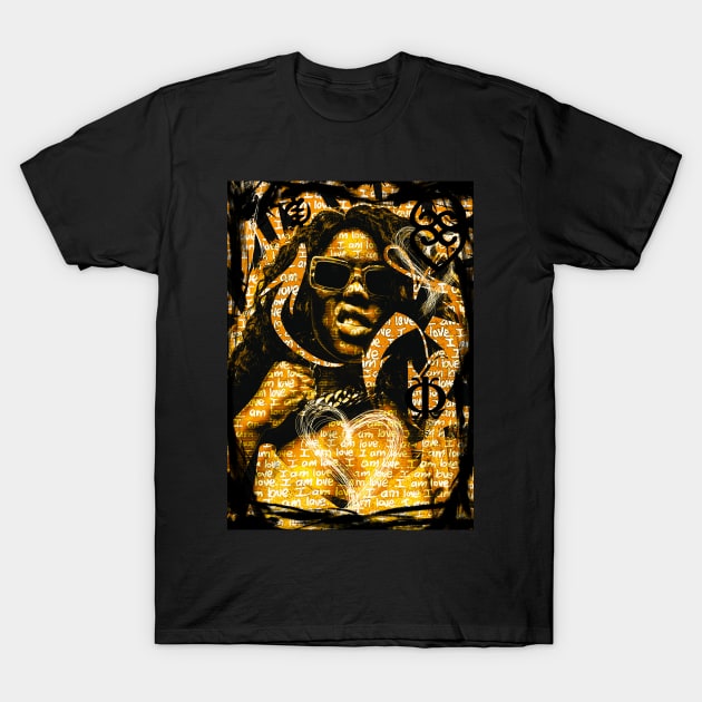 I am Love Black Woman Urban Pop Art Yellow T-Shirt by Glass Table Designs